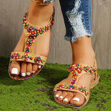 Fleur- Sandales à talons plats style bohème décontractées pour femmes