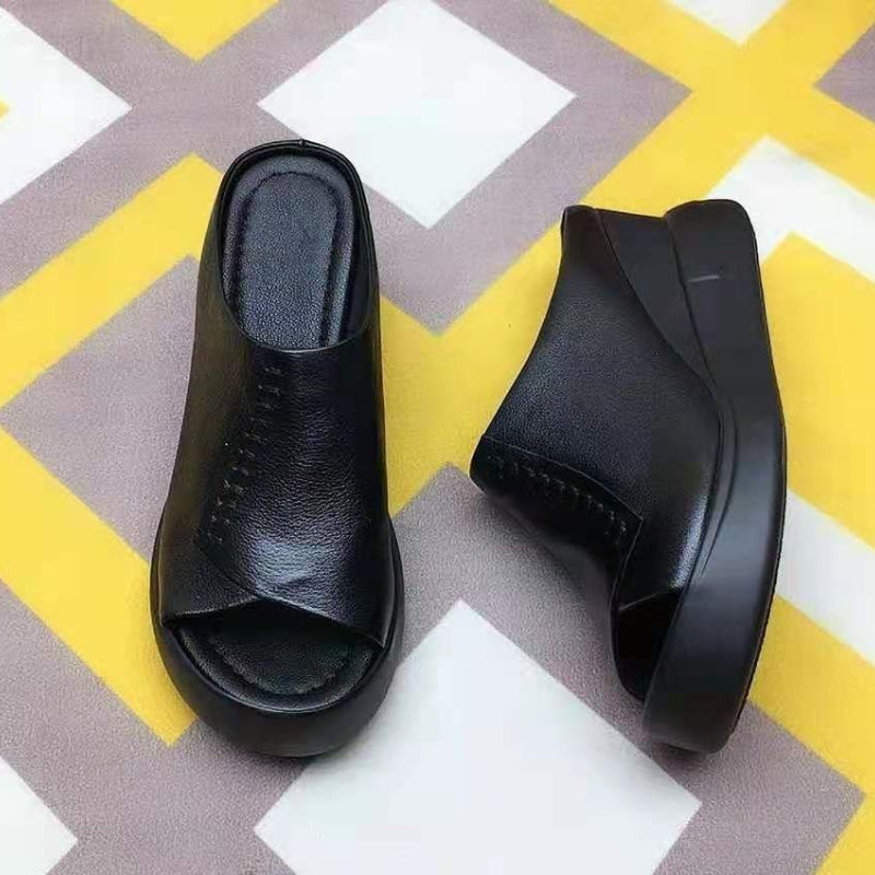 Cindy- Sandales en cuir à semelle compensées pour femmes